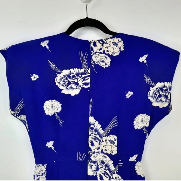 Vintage April Rain Blue Hawaiian Floral Drape Dress Knee Length Size 3 Pin-Up - Picture 8 of 12